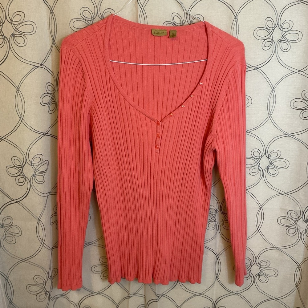 Women's Caslon Pink Ribbed Long Sleeve Buttons Size 3X